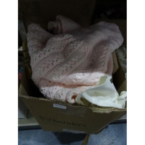 336 - Quantity of bed linen, assorted textiles, knitting wool, etc (6 boxes)