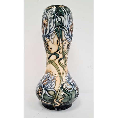 46 - Moorcroft vase ‘Montana Cornflower’ pattern, onion-shape, cream ground with green and pink decoratio... 