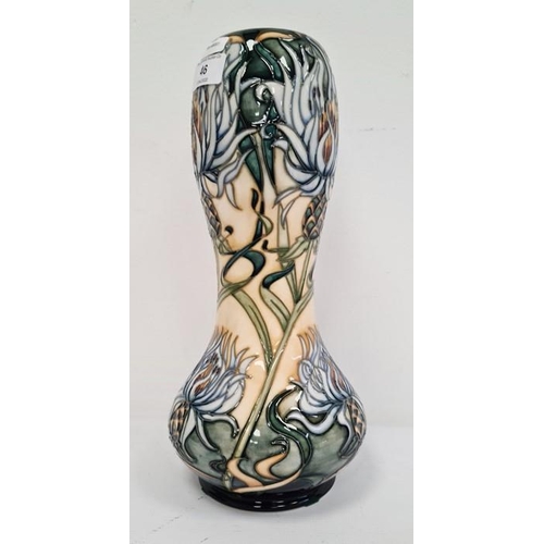 46 - Moorcroft vase ‘Montana Cornflower’ pattern, onion-shape, cream ground with green and pink decoratio... 