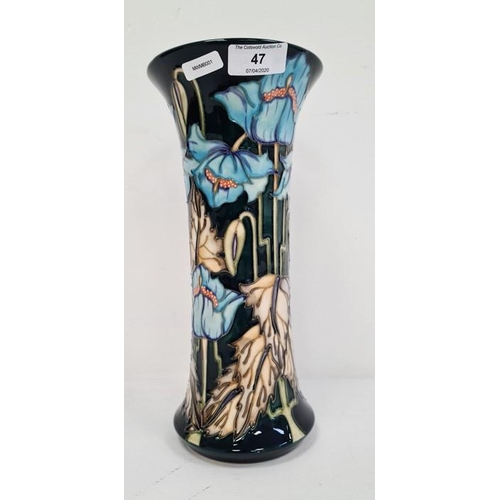 47 - Moorcroft vase ‘Blue Rhapsody’ pattern, black ground with blue poppies with white leaves, signed ‘Ph... 