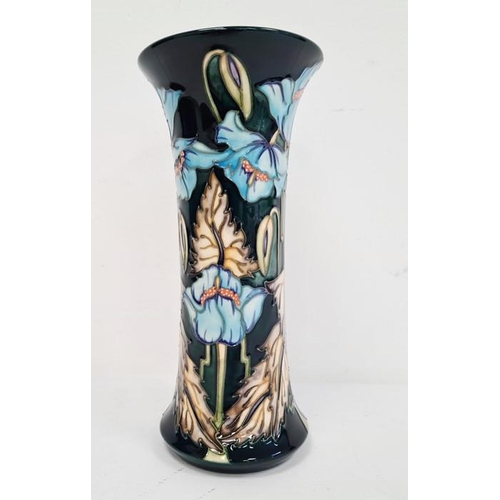 47 - Moorcroft vase ‘Blue Rhapsody’ pattern, black ground with blue poppies with white leaves, signed ‘Ph... 