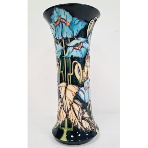 47 - Moorcroft vase ‘Blue Rhapsody’ pattern, black ground with blue poppies with white leaves, signed ‘Ph... 