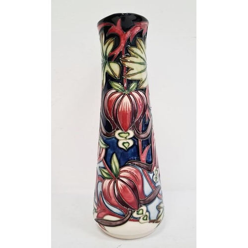 49 - Moorcroft ewer ‘Red Ribbons’ pattern, black ground with pink flowers, green leaves, signed ‘Shirley ... 