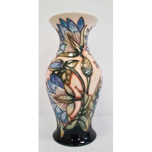 57 - Moorcroft vase, baluster shape, cream ground with blue flowers with green leaves, limited edition fo... 