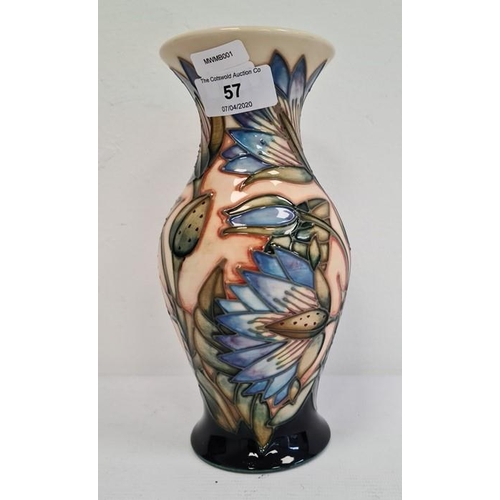 57 - Moorcroft vase, baluster shape, cream ground with blue flowers with green leaves, limited edition fo... 