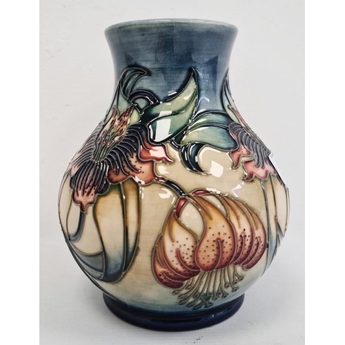 58 - Moorcroft vase of baluster form, cream ground with pink flowers with green leaves, initialled ‘HCS’ ... 