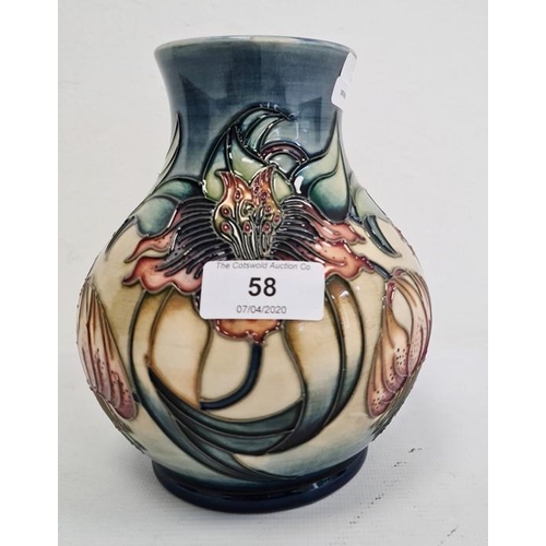 58 - Moorcroft vase of baluster form, cream ground with pink flowers with green leaves, initialled ‘HCS’ ... 