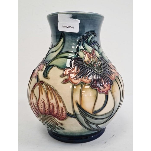 58 - Moorcroft vase of baluster form, cream ground with pink flowers with green leaves, initialled ‘HCS’ ... 