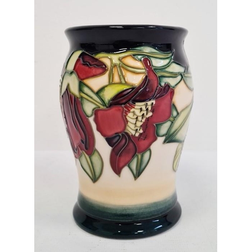 65 - Moorcroft vase by Nicola Slaney, cream ground decorated with pink flowers, signed ‘N.Slaney to base,... 