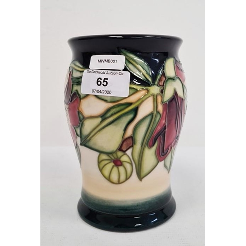 65 - Moorcroft vase by Nicola Slaney, cream ground decorated with pink flowers, signed ‘N.Slaney to base,... 