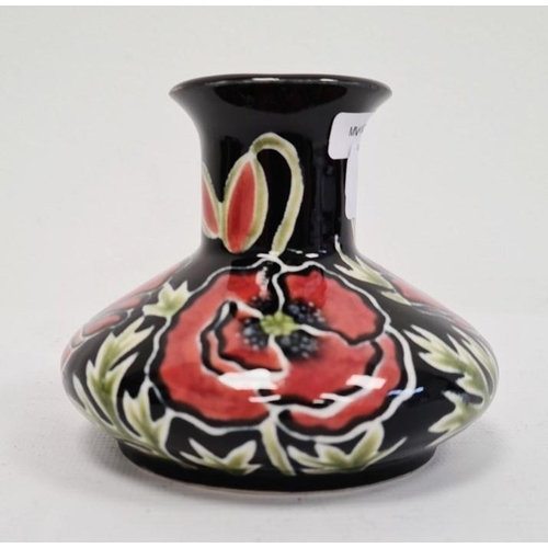 71 - Cobridge baluster vase, black ground with pink flowers, marked with initials ‘RW’, 9cm high approx