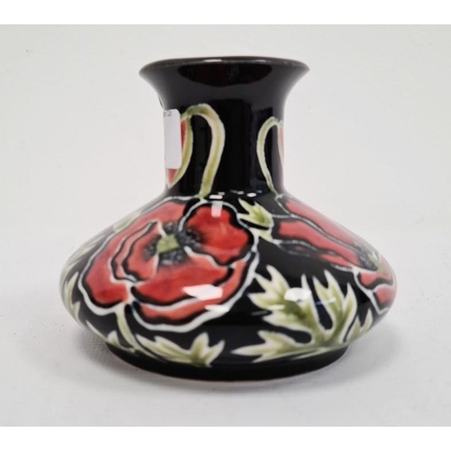 71 - Cobridge baluster vase, black ground with pink flowers, marked with initials ‘RW’, 9cm high approx