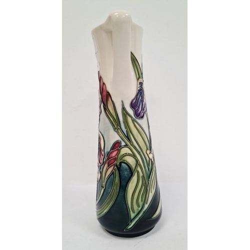 75 - Moorcroft pottery ewer, tall and tapered with angular handle, bearded iris decoration, numbered MCC ... 