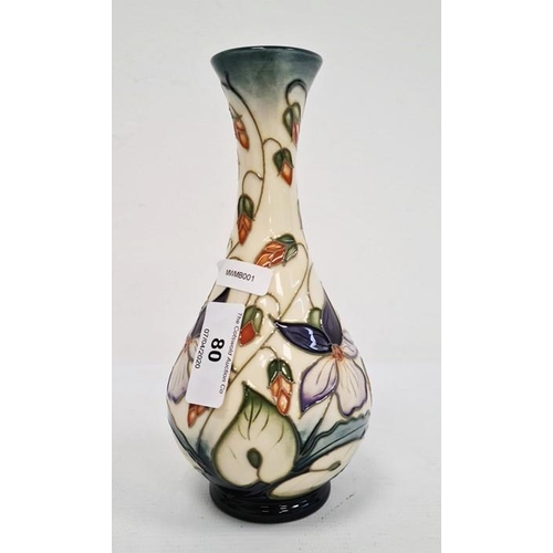 80 - Moorcroft pottery baluster vase by R Bishop, cream ground with allover periwinkle decoration, dated ... 