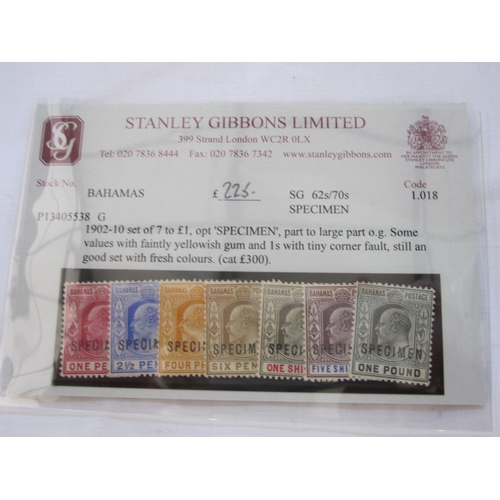 148 - Stanley Gibbons card with Bahamas stamps King Edward VII 1902 to 10 set of seven to £1, op specimen ... 