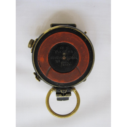 183 - Swiss Military Compass inscribed 1918, E.KOEHN, GENEVE, SUISSE, No.137550 in brass and black metal