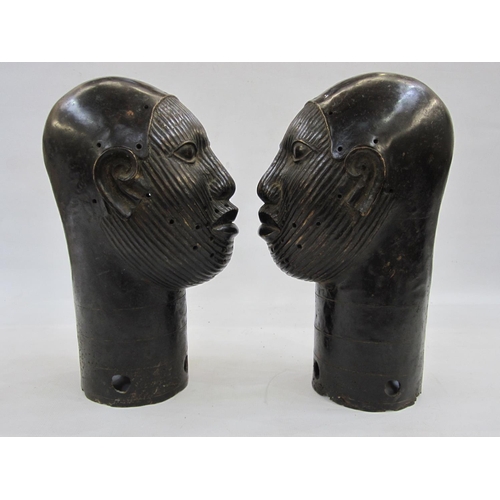 222 - Pair of Tribal Art Large Companion Ife bronze heads, each 41cm high (2)