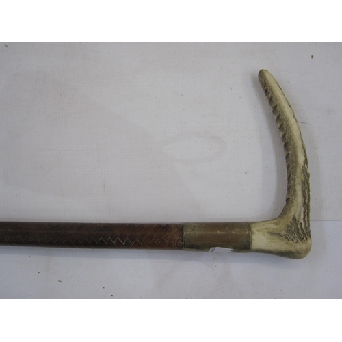 251 - Hunting crop with horn handle, metal collar and plaited whip, a Jock Hutchinson putting golf club wi... 