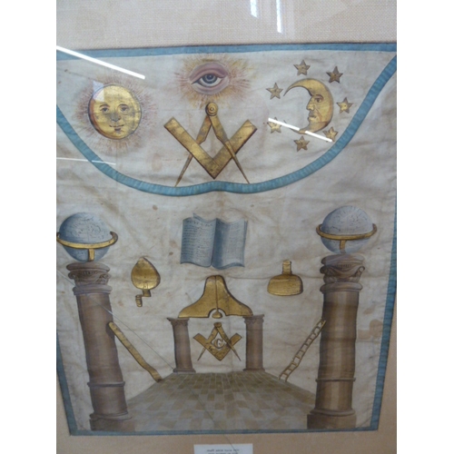 261 - Freemason interest - Craft Apron, silk, handpainted with symbols c. 1800, 49 x 43 cms