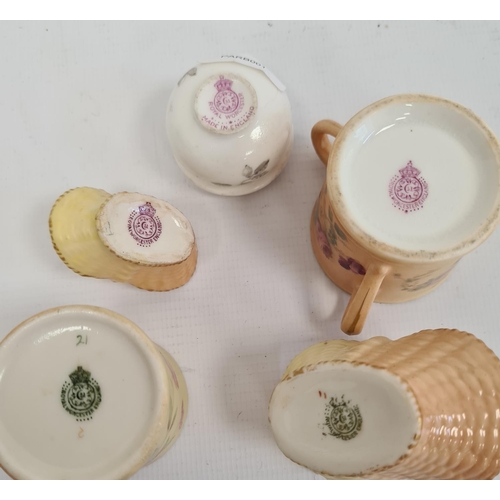 103 - Royal Worcester blush ivory ground miniature tyg painted with rose sprays, printed puce marks, 20th ... 