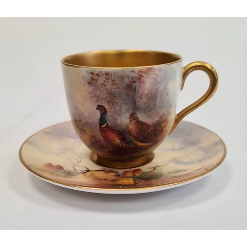 105 - Royal Worcester demi-tasse and saucer, printed puce marks, printed date code for 1929, the cup paint... 