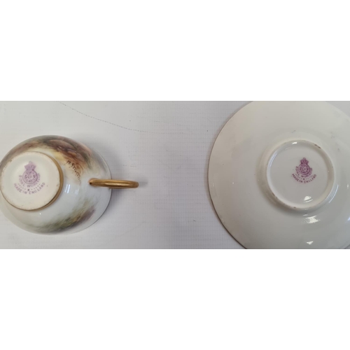 106 - Royal Worcester demi-tasse and saucer, printed puce marks, printed date code for 1926, painted by H ... 