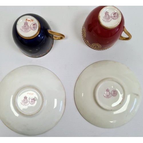 110 - Two Royal Worcester demi-tasse and saucers, printed puce marks, date codes for 1929, the first clare... 