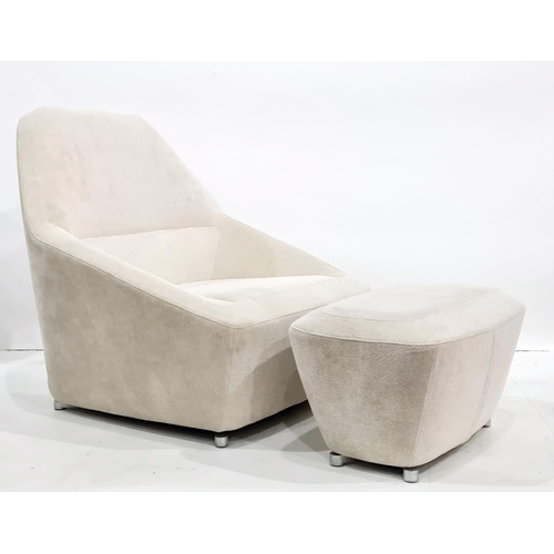 1391 - Modern Ligne Roset armchair with footstool, cream ground upholstery