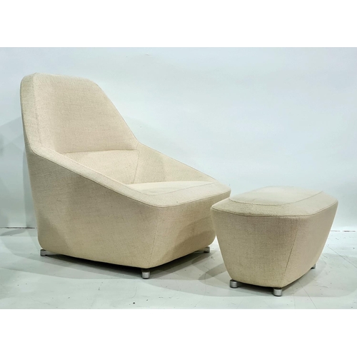 1392 - Modern Ligne Roset armchair with footstool, cream ground upholstery