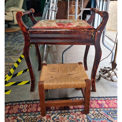 1394 - Piano stool and a string-topped stool (2)