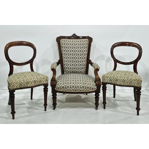 1398 - Set of four Victorian mahogany balloon-back chairs and similarly upholstered salon chair (5)