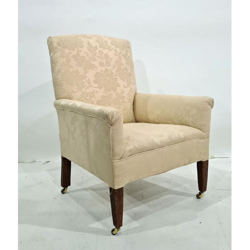 1399 - 19th century armchair in pale cream foliate patterned upholstery, square section tapering supports t... 