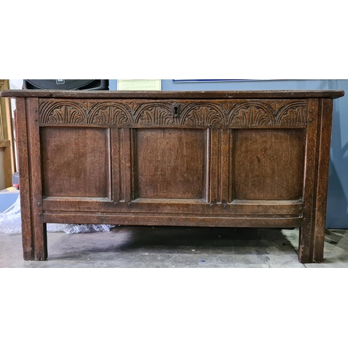 1404 - Late 18th/early 19th century oak chest with three front panels, stile feet