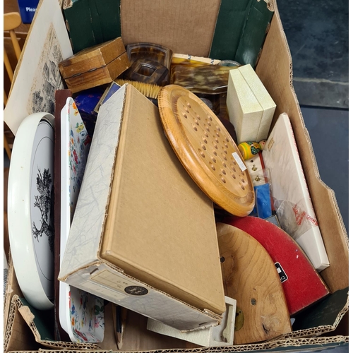 199 - Wooden boxes, Oriental porcelain wooden stands, various shields, a porcupine coil box, an Anglo-Indi... 