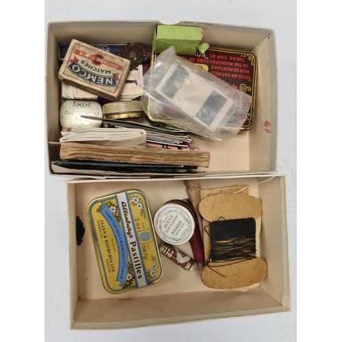 218 - Collection of small advertising tins, books, etc (2 small boxes)