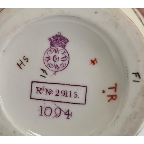 84 - Royal Worcester ivory ground jug, printed puce marks, shape number 1094, date code for 1888, painted... 