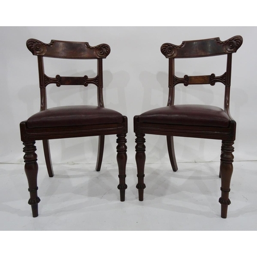 1362 - Pair of 19th century mahogany bar-back chairs, the acanthus carved top rail above carved bar, drop-i... 