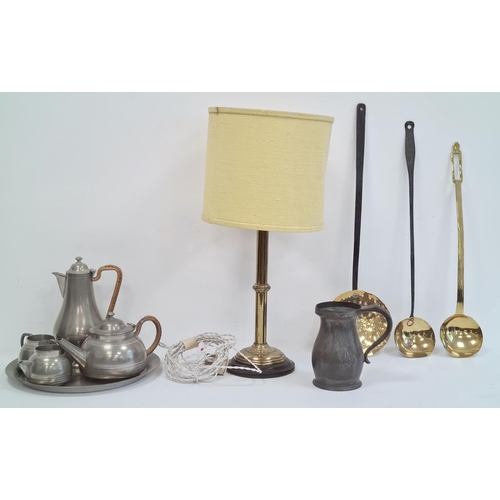 159 - Singapore pewter tea set to include teapot, milk jug, sugar bowl, hot water jug and tray, a pewter t... 