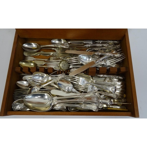 433 - Large quantity of assorted plated table flatware in a wooden box