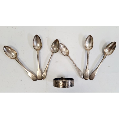 441a - A silver bangle with engraved decoration and six silver teaspoons (7)