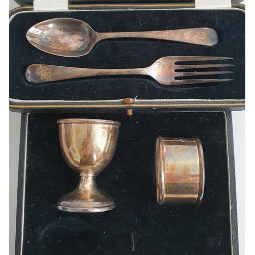 468 - Cased set of 1930's silver child's fork and spoon engraved with initials, Sheffield 1930 and a cased... 