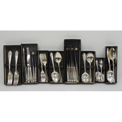 484 - Late 20th century sterling silver table flatware service of plain form with pointed handle, comprisi... 