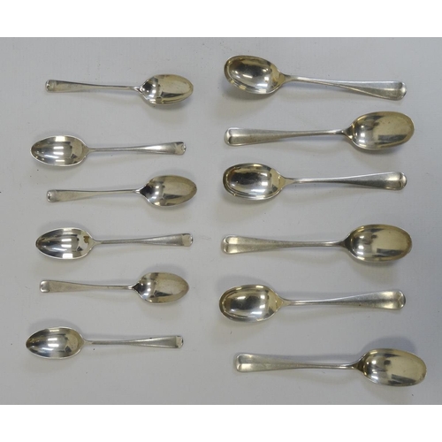 529 - Set of six 1920's silver teaspoons, Sheffield 1922, makers JR, 4.3oz and a set of six Victorian silv... 