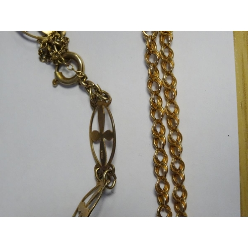 576 - 9ct gold leaf pendant on 9ct gold chain, 4.9g approx, a 9ct gold chain necklace, 0.9g approx, a 9ct ... 