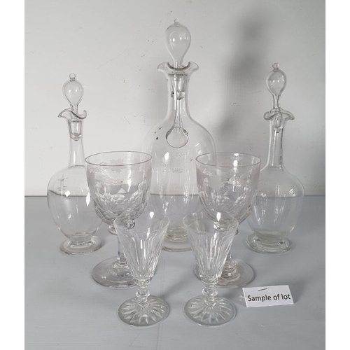 71 - A set of six Waterford cut glass wines, three various decanters, and various other cut glass wines