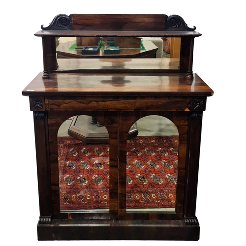 1361 - Victorian rosewood chiffionier with back above rectangular top, single drawer above two mirrored doo... 