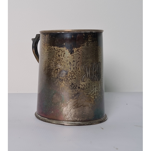 467B - Silver christening mug, tapered with angular handle, 7.5cm high, Sheffield 1926