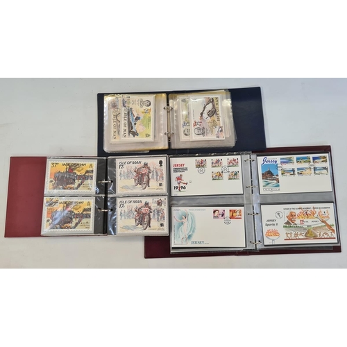 203 - Twelve stamp albums, FDCs and PHQ cards from Jersey and Isle of Man (1 box)