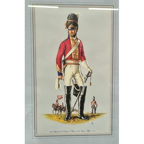 232 - Seven various prints of cavalry on horseback, three other military uniform prints, prints showing co... 