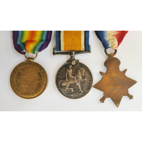 235 - WWI 1914 Star trio of medals, '7595 PTE. G. SNELGROVE DORSET . R.'